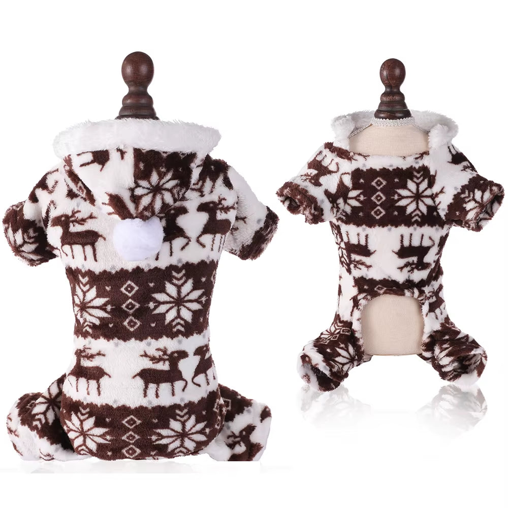 🎄 Cozy Christmas  Pajamas – Fleece Winter Jumpsuit for Small & Medium Dogs and Cats