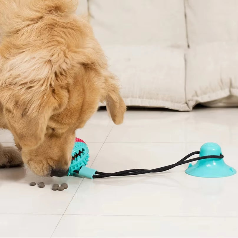 Interactive Dog Treat Ball with Suction Cup – Silicone Tug & Chew Toy for Feeding, Dental Cleaning & Mental Stimulation