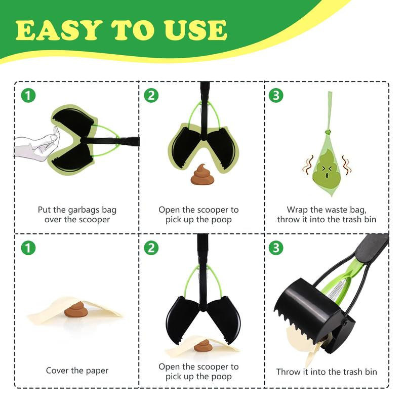 32" Extra-Large Dog Pooper Scooper – 4-in-1 Foldable Long Handle Pet Waste Picker with Durable Spring, Portable Poop Cleaner for Grass, Gravel & Dirt