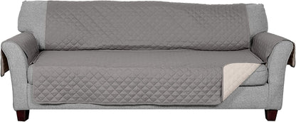 Water-Resistant & Reversible Large Sofa/Couch Cover Protector for Dogs & Cats - Two-Tone Pinsonic Quilted Living Room Furniture Cover - Gray/Mist, 