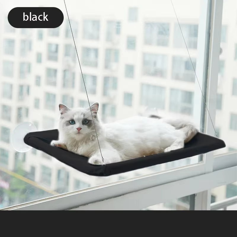 Window-Mounted Cat Hammock Hanging Bed – Aerial Cat Window Seat with Climbing Frame, Supports up to 20kg