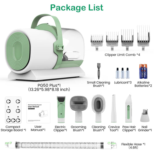 Pet Grooming Kit with Vacuum – 7-in-1 Low-Noise Pet Grooming Tools & Clippers for Dogs and Cats, PG50 Plus