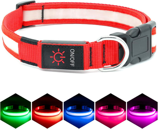 LED Dog Collar – Adjustable USB Rechargeable Light-Up Safety Collar, Super Bright Glow for Dogs