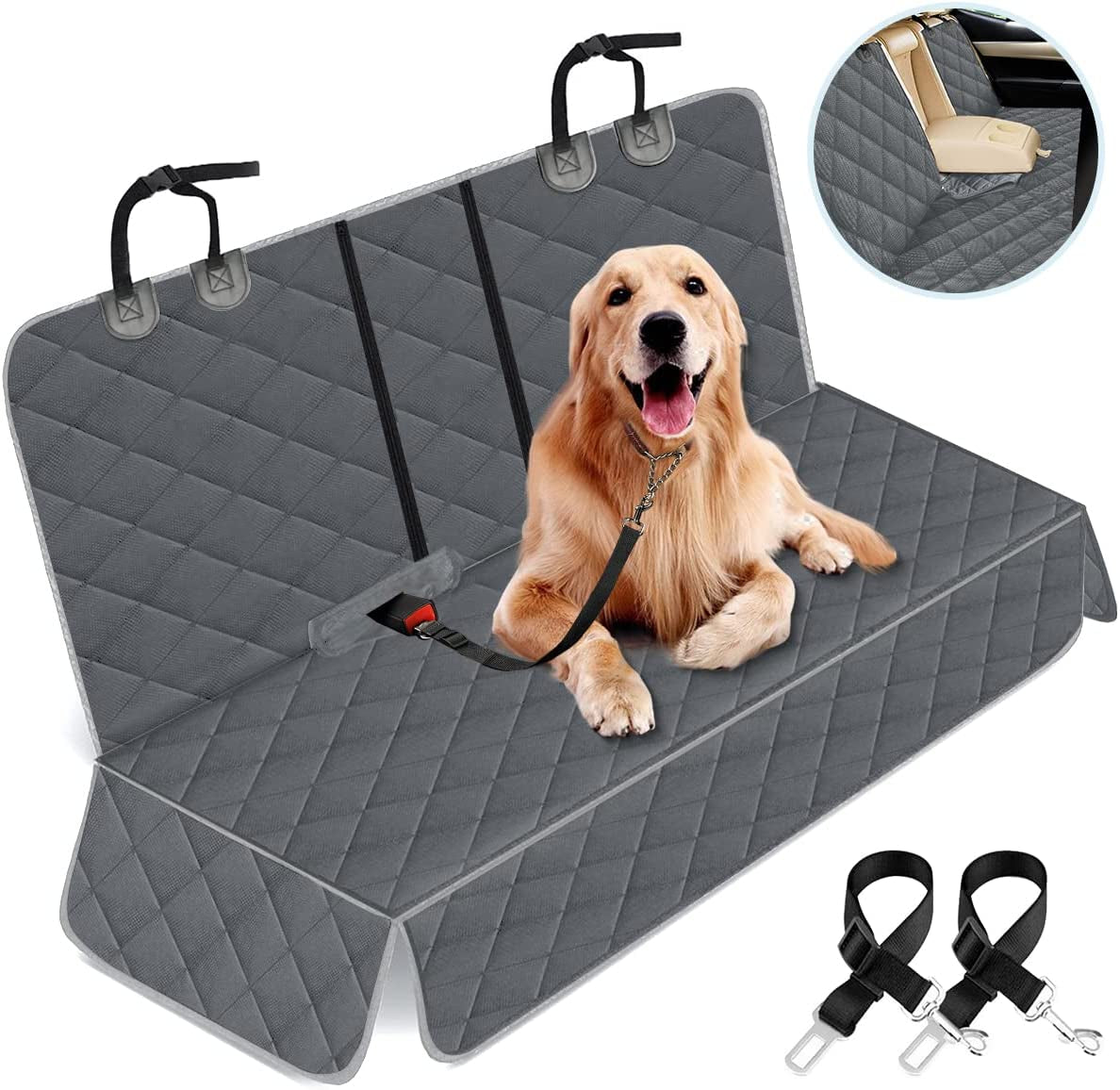 Waterproof Dog Car Seat Cover – Non-Slip Back Seat Protector with Armrest Access for Cars, Trucks & SUVs – Black