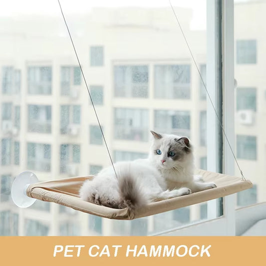 Window-Mounted Cat Hammock Hanging Bed – Aerial Cat Window Seat with Climbing Frame, Supports up to 20kg