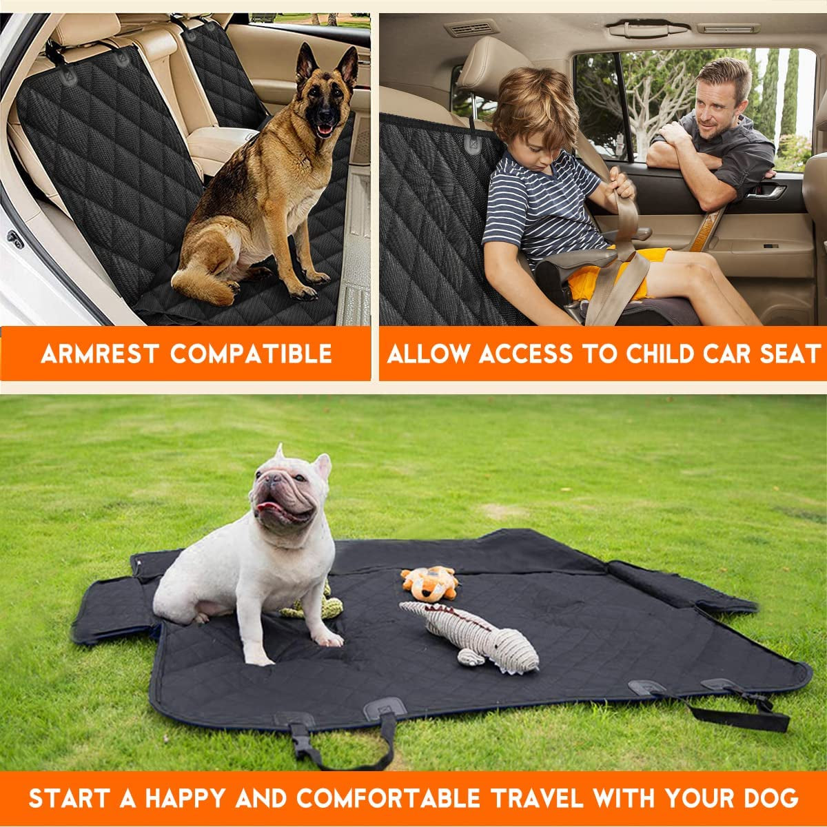 Waterproof Dog Car Seat Cover – Non-Slip Back Seat Protector with Armrest Access for Cars, Trucks & SUVs – Black