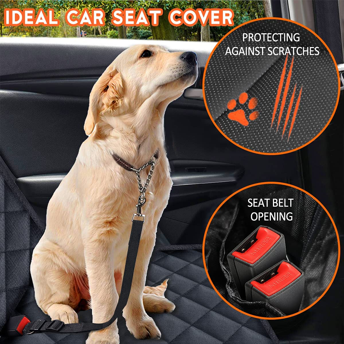 Waterproof Dog Car Seat Cover – Non-Slip Back Seat Protector with Armrest Access for Cars, Trucks & SUVs – Black