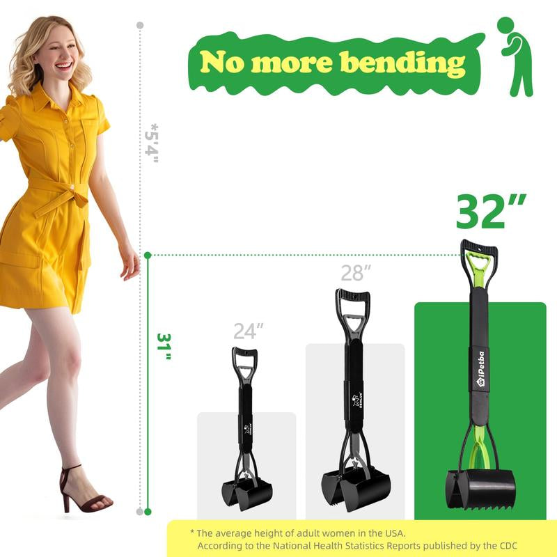 32" Extra-Large Dog Pooper Scooper – 4-in-1 Foldable Long Handle Pet Waste Picker with Durable Spring, Portable Poop Cleaner for Grass, Gravel & Dirt