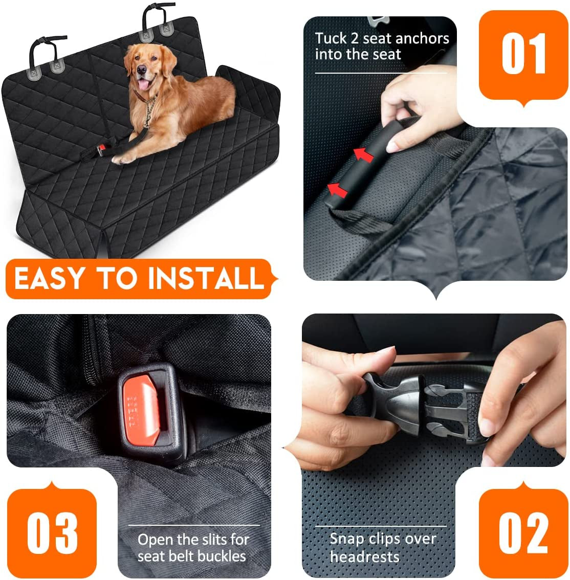 Waterproof Dog Car Seat Cover – Non-Slip Back Seat Protector with Armrest Access for Cars, Trucks & SUVs – Black