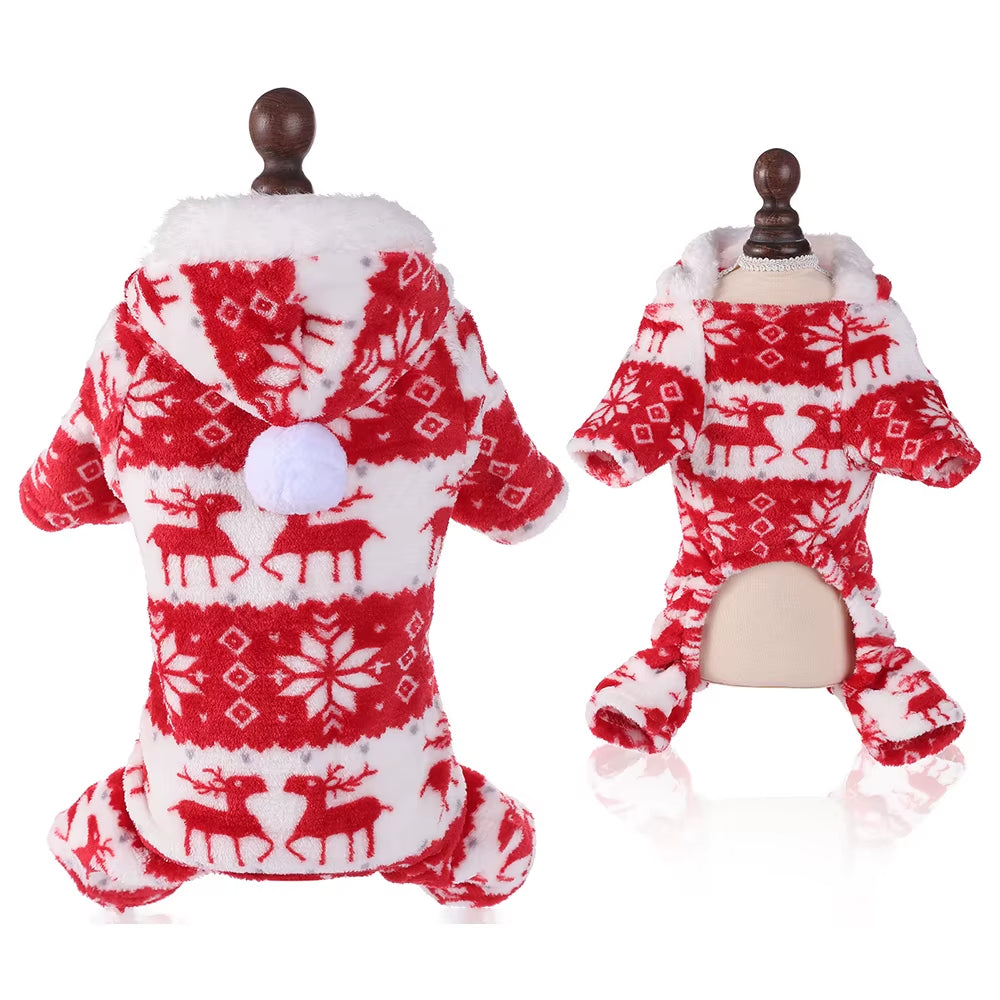 🎄 Cozy Christmas  Pajamas – Fleece Winter Jumpsuit for Small & Medium Dogs and Cats