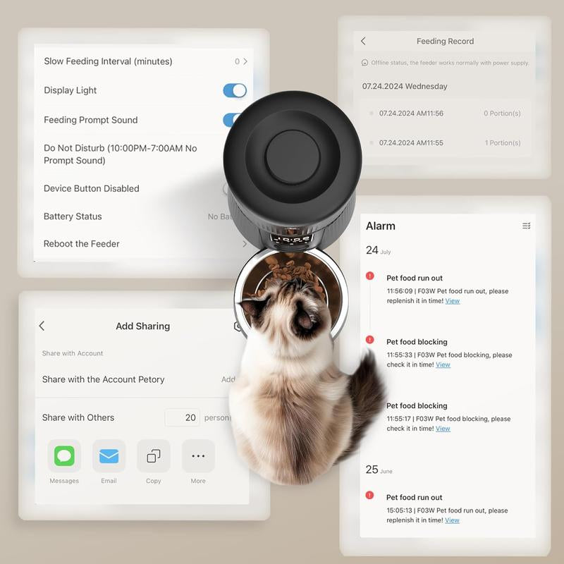 Automatic Pet Feeder for Cats & Dogs – Smart Wi-Fi Timed Food Dispenser with 6 Daily Meals, Portion Control, Desiccant Bag, 2.4GHz App Control, Hygienic Dry Kibble Feeder