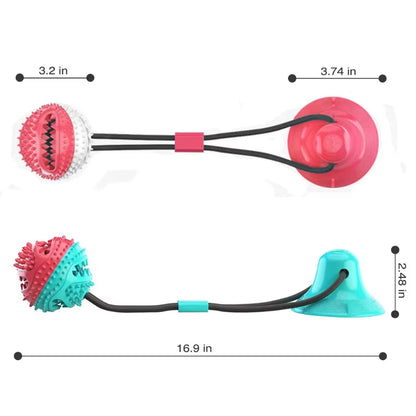 Interactive Dog Treat Ball with Suction Cup – Silicone Tug & Chew Toy for Feeding, Dental Cleaning & Mental Stimulation