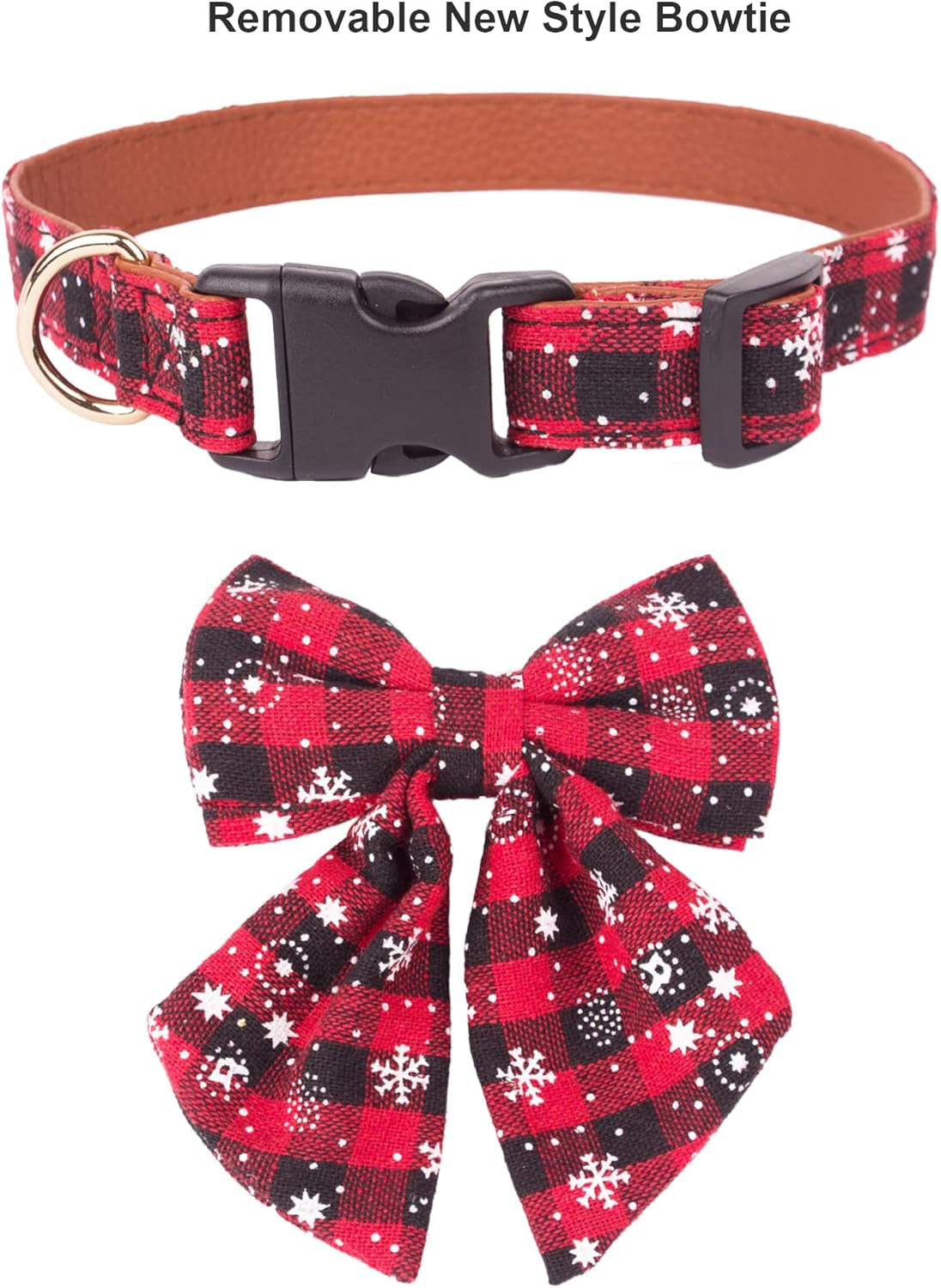 2-Pack Christmas Dog Collars with Bow Tie – Adjustable Red & Green Plaid Collars with Removable Bowties
