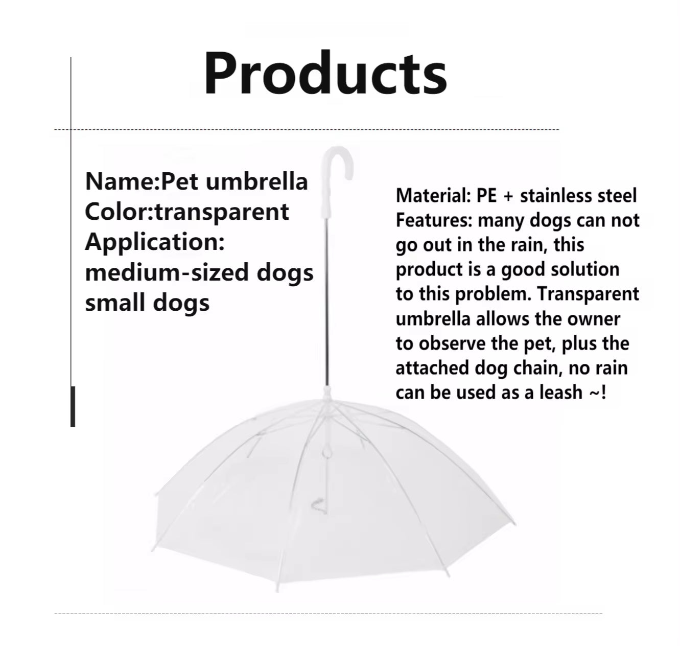 Pet Umbrella Leash for Small Dogs – Rainproof & Snowproof Adjustable Dog Umbrella with Leash