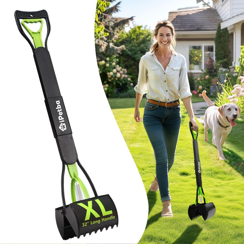 32" Extra-Large Dog Pooper Scooper – 4-in-1 Foldable Long Handle Pet Waste Picker with Durable Spring, Portable Poop Cleaner for Grass, Gravel & Dirt