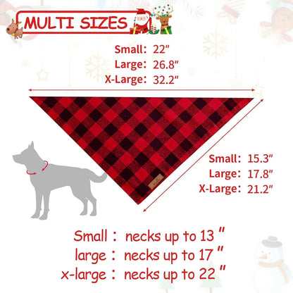 2-Pack Christmas Dog Bandanas – Red & Buffalo Plaid Triangle Scarves for Small to Large Pets