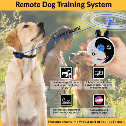 E-Collar Dog Training Collar – Humane Remote Trainer with Finger Clicker, Tone & Light, 1/2 Mile Range