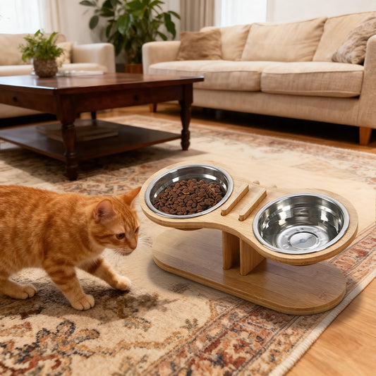 Adjustable Tilted Pet Stand With A Feeding Bowl