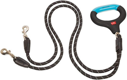 Dual Dog Leash with 360° Swivel – Automatic Tangle-Free Leash with Gel Handle, Reflective Rope & Optional LED Lights (Up to 25 ft, Medium/Large Dogs, Black, Includes 2 Rechargeable Lights)