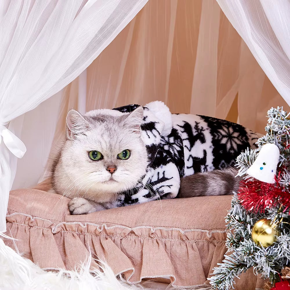 🎄 Cozy Christmas  Pajamas – Fleece Winter Jumpsuit for Small & Medium Dogs and Cats