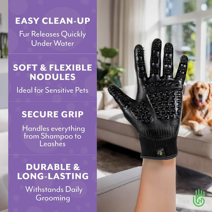 Pet Grooming Gloves – Award-Winning Shedding, Bathing & Hair Remover Mitts, Gentle Brush for Dogs & Cats